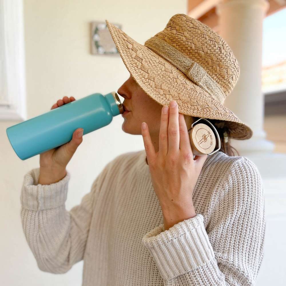 Blue Stainless Steel Drinking Bottle with Bamboo Lid - 500ml - Zero Waste Cartel