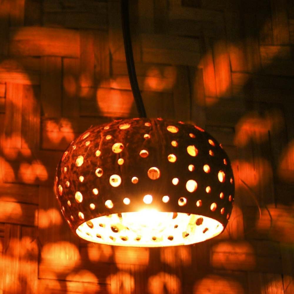 Hand-Carved Coconut Lamp Shade - Zero Waste Cartel