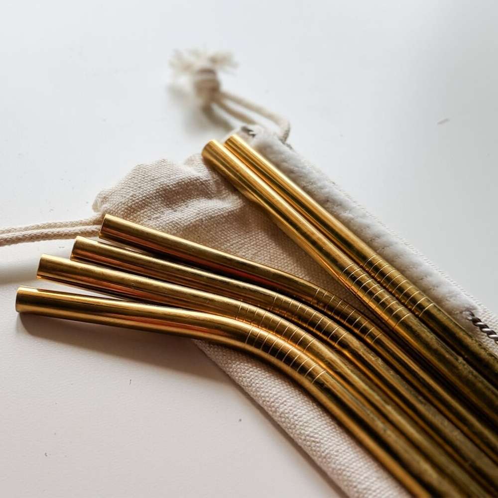 Regular Stainless Steel Straws Gold / 4 Pack / Combo